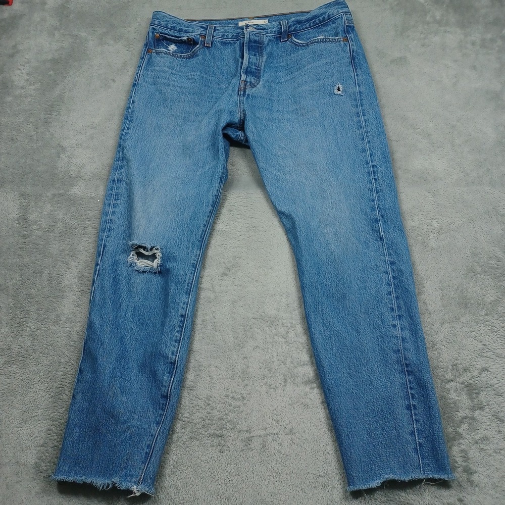 Levis 501 Jeans Womens 32 Blue Denim Wedgie‎ Premium Button Fly Distressed